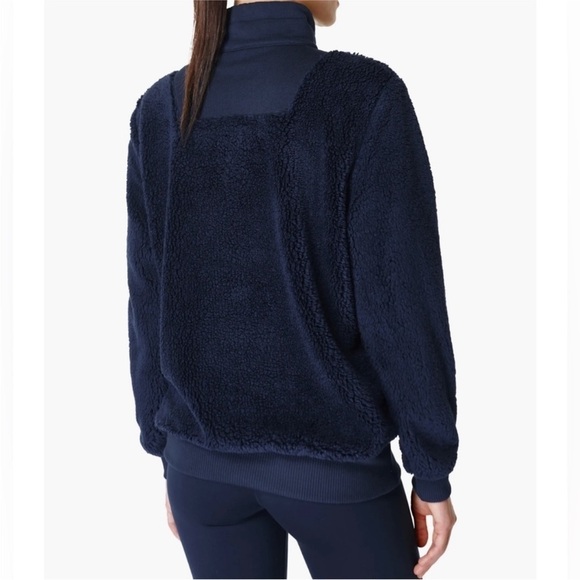 Sweaty Betty Navy Blue Quarter Zip Sherpa Pullover Sweatshirt Size 6 - Picture 4 of 9